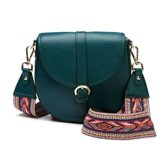 Ora Delphine Saddle Bag Emerald Green Pebbled Leather Guitar Strap Crossbody - Picture 1 of 12